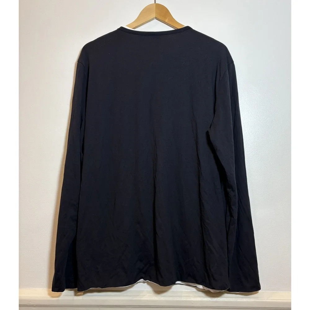 Hugo Boss Mens XXL Navy Blue Long Sleeve Henley Shirt Regular Fit Contrast Layer